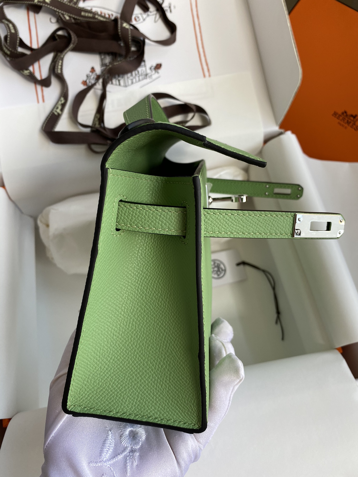 Hermes Mini Kelly Pochette 22cm Bag In Kiwi Green Epsom Leather